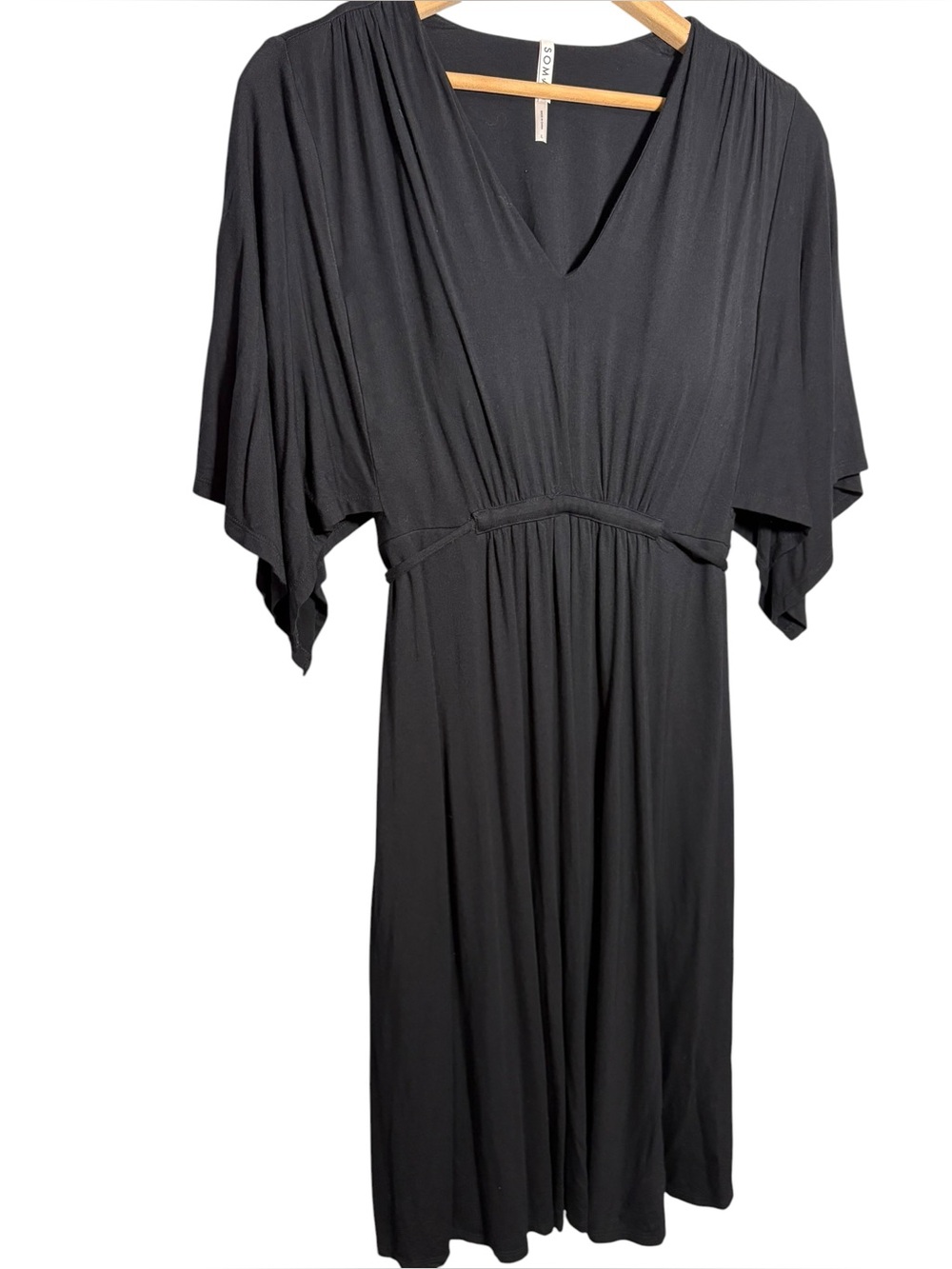 SOMA | Black Soft Jersey Caftan V-Neck Flutter Sleeve Midi Dress L Built In Bra - Picture 4 of 15